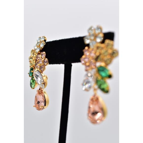 Jennifer Behr Bouquet Drop Crystal Earrings Prong Flower Signed Bin1 - Picture 3 of 16